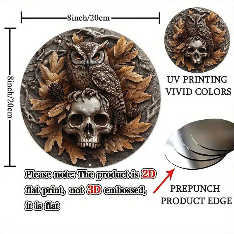 Witchy Skull and Owl Metal Sign Gothic Home Decor-MoonChildWorld