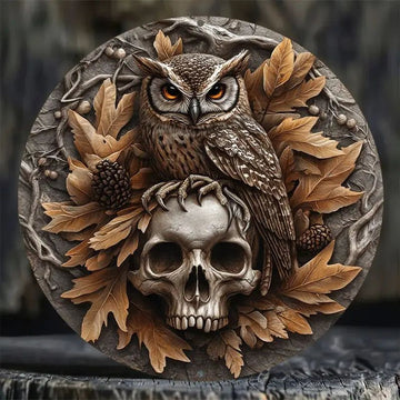 Witchy Skull and Owl Metal Sign Gothic Home Decor-MoonChildWorld