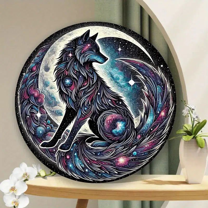 Galaxy Moon Wolf Metal Sign Spirit Wolf Home Decor-MoonChildWorld