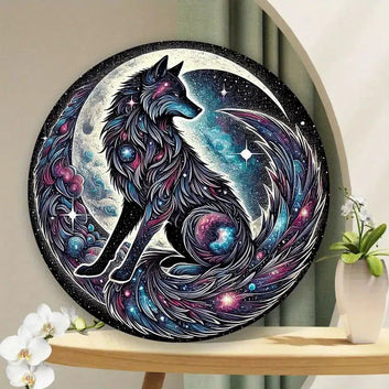 Galaxy Moon Wolf Metal Sign Spirit Wolf Home Decor