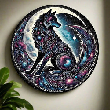 Galaxy Moon Wolf Metal Sign Spirit Wolf Home Decor-MoonChildWorld