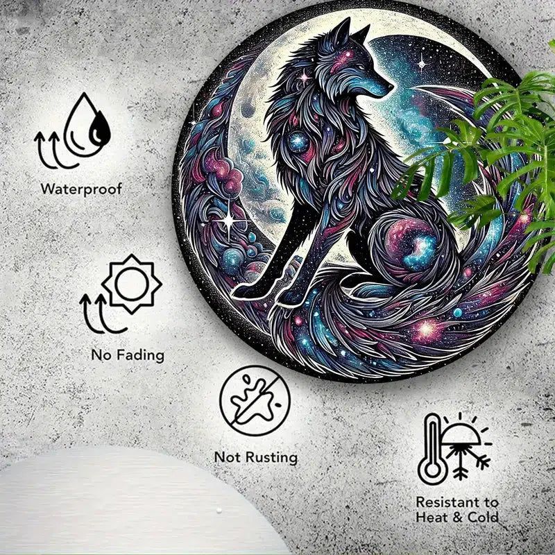 Galaxy Moon Wolf Metal Sign Spirit Wolf Home Decor-MoonChildWorld