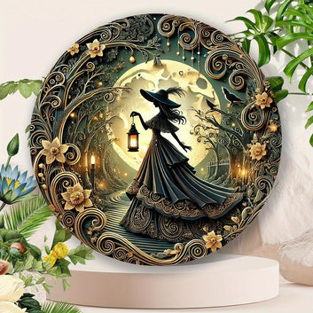 Christmas Witch Metal Sign for Pagan Yule Home Decorations