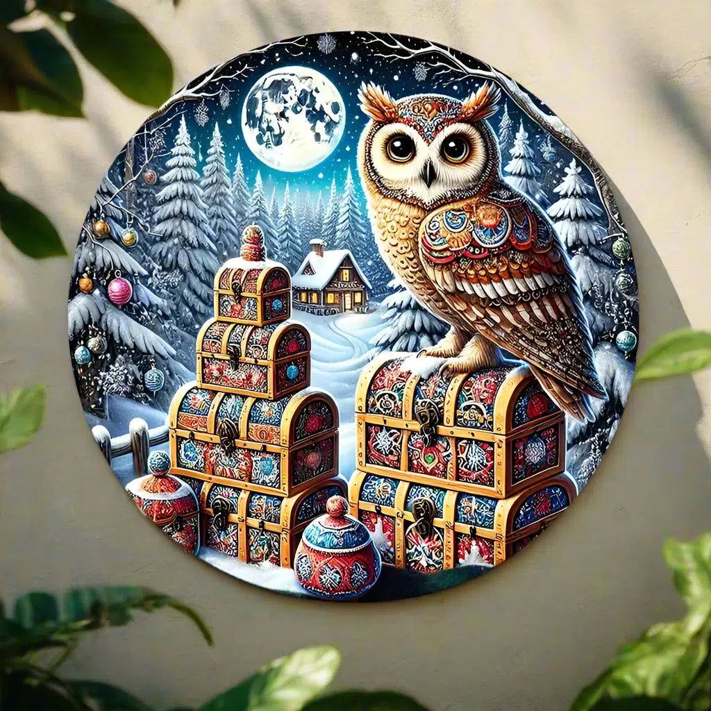 Winter Owl Metal Sign Pagan Home Decor for Yule-MoonChildWorld