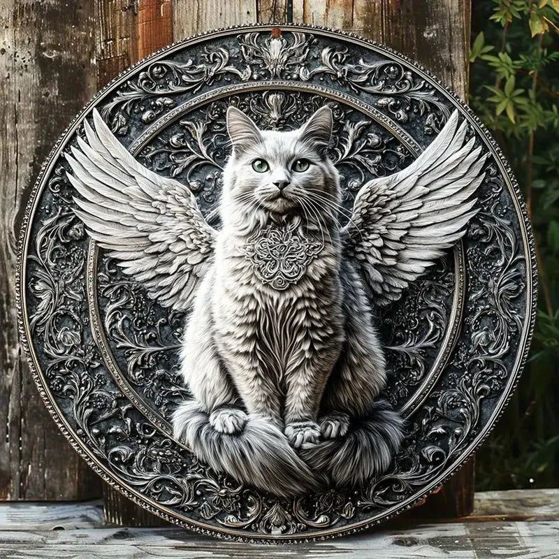 White Cat Metal Sign Spirit Cat Wall Art Witchy Home Decor-MoonChildWorld