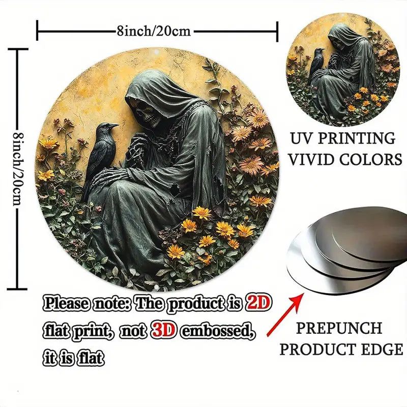 Gothic Home Decor Grim Reaper and Raven Metal Sign for Halloween-MoonChildWorld