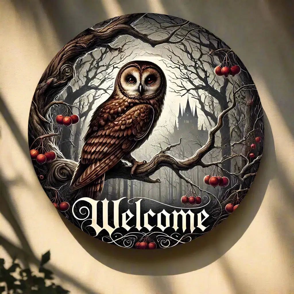 Gothic Owl Metal Wall Art Owl Welcome Sign Wall Decor-MoonChildWorld