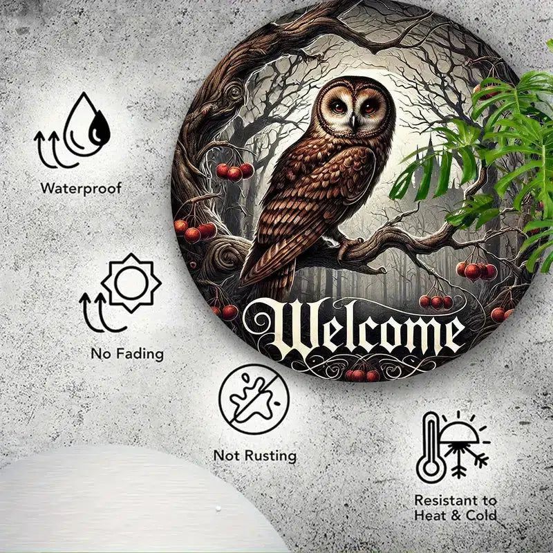 Gothic Owl Metal Wall Art Owl Welcome Sign Wall Decor-MoonChildWorld