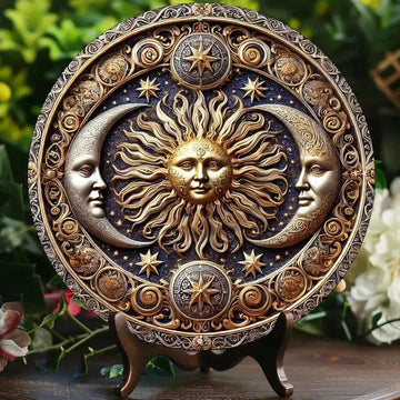 Celestial Metal Sign Sun and Moon Vintage Metal Wall Art-MoonChildWorld