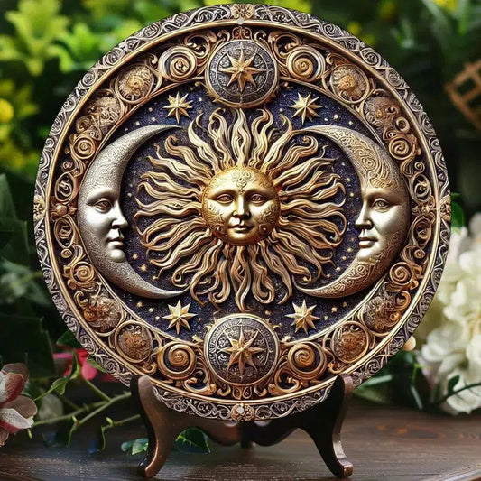 Celestial Metal Sign Sun and Moon Vintage Metal Wall Art