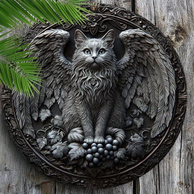 Black Cat Winged Wall Art Gothic Cat Metal Sign for Halloween-MoonChildWorld