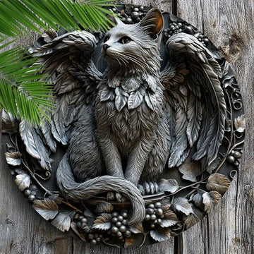 Winged Cat Metal Sign Spirit Cat Witchy Home Decor-MoonChildWorld