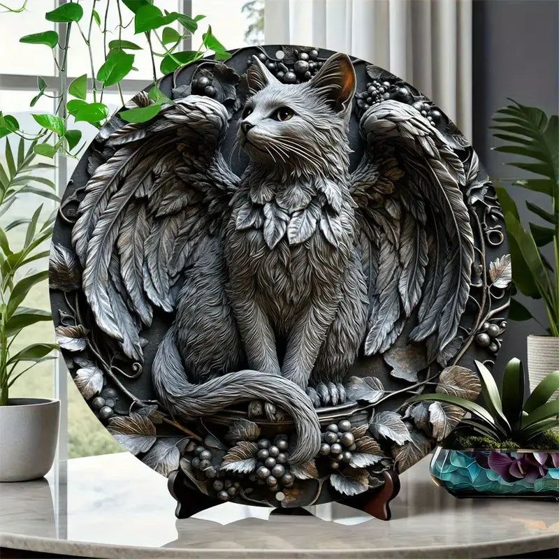 Winged Cat Metal Sign Spirit Cat Witchy Home Decor-MoonChildWorld