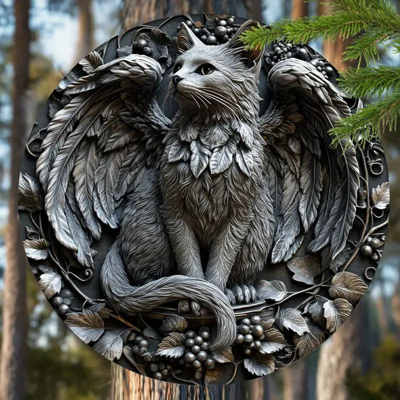 Winged Cat Metal Sign Spirit Cat Witchy Home Decor-MoonChildWorld