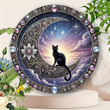 Black Cat On The Moon Metal Sign Mystical Wall Decor