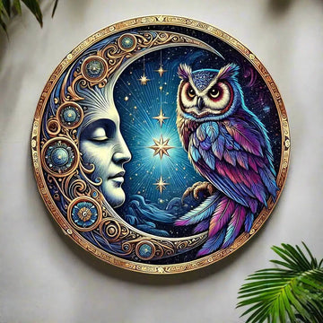 Owl and Moon Metal Wall Art Mystical Wall Decor-MoonChildWorld