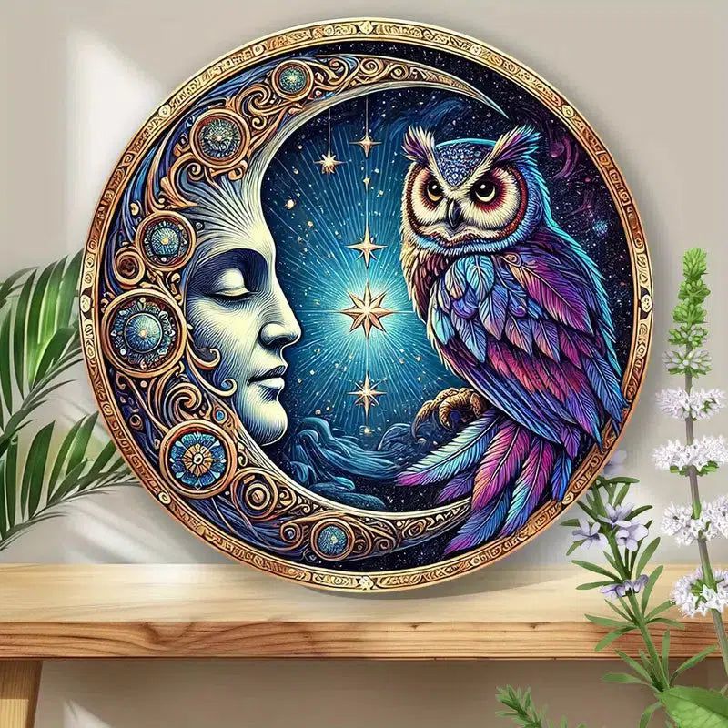 Owl and Moon Metal Wall Art Mystical Wall Decor-MoonChildWorld