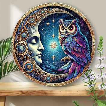 Owl and Moon Metal Wall Art Mystical Wall Decor