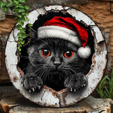 Charming Black Cat Wall Art Witchy Cat Metal Sign for Gothic Christmas Decorations-MoonChildWorld