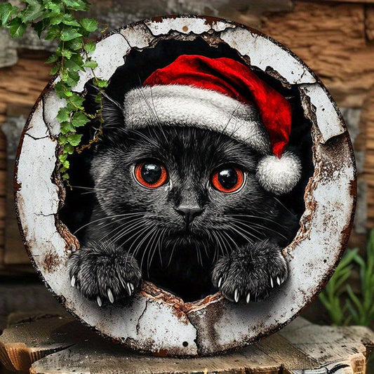 Charming Black Cat Wall Art Witchy Cat Metal Sign for Gothic Christmas Decorations