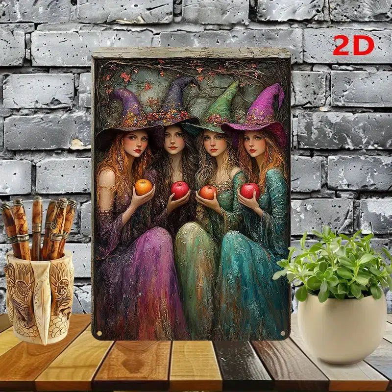 Witch Sisters Wall Art Witchy Metal Sign Halloween Home Decor-MoonChildWorld