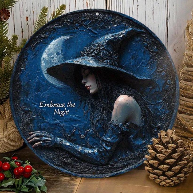 Embrace the Night Witch Wall Decor Halloween Metal Sign-MoonChildWorld