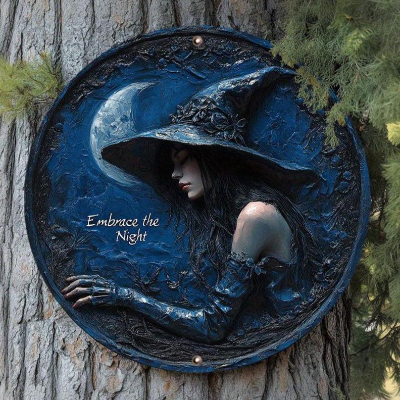 Embrace the Night Witch Wall Decor Halloween Metal Sign-MoonChildWorld