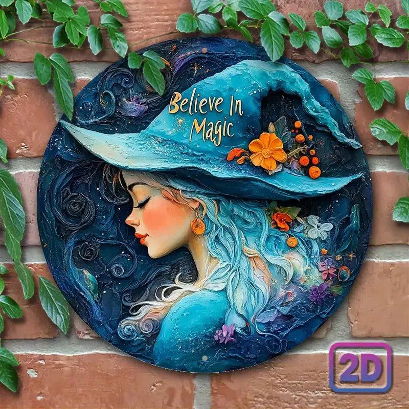 Magic Witch Wall Art Wiccan Christmas Metal Sign for Pagan Yule Home Decorations-MoonChildWorld