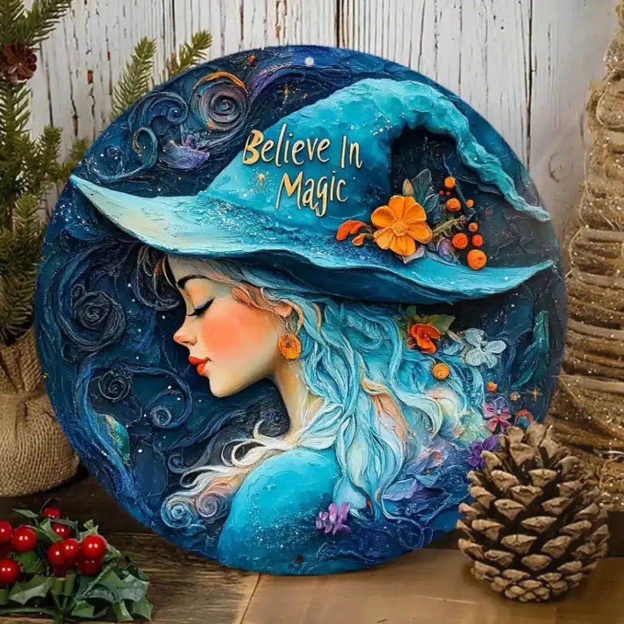 Magic Witch Wall Art Wiccan Christmas Metal Sign for Pagan Yule Home Decorations-MoonChildWorld