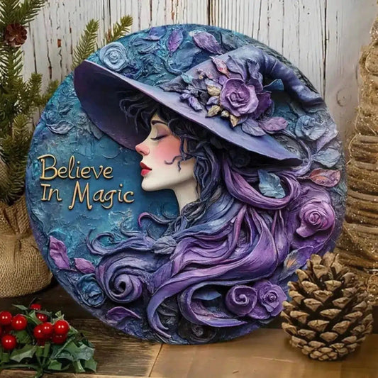 Magic Witch Wall Art Wiccan Christmas Metal Sign for Pagan Yule Home Decorations