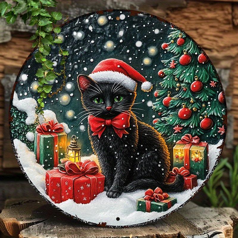 Charming Black Cat Wall Art Witchy Cat Metal Sign for Gothic Christmas Decorations-MoonChildWorld