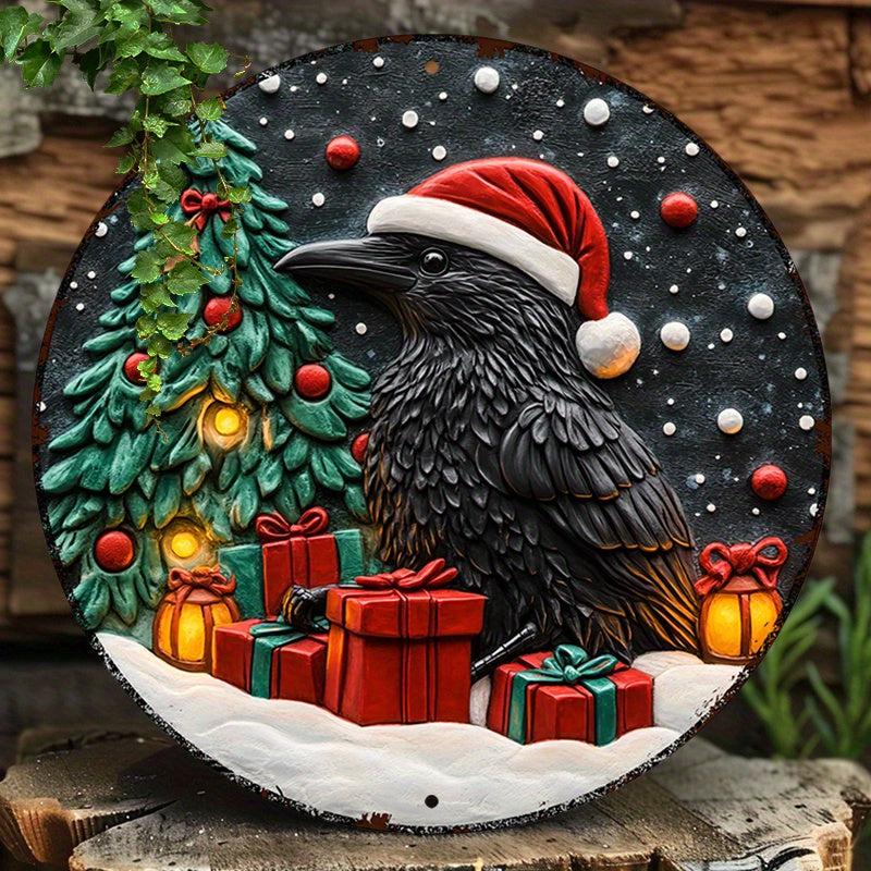 Dark Crow Wall Art Witchy Raven Metal Sign for Gothic Christmas Decorations-MoonChildWorld