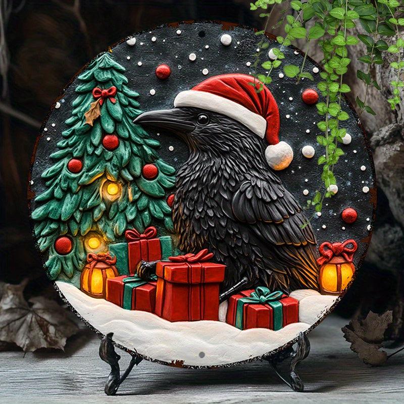 Dark Crow Wall Art Witchy Raven Metal Sign for Gothic Christmas Decorations-MoonChildWorld