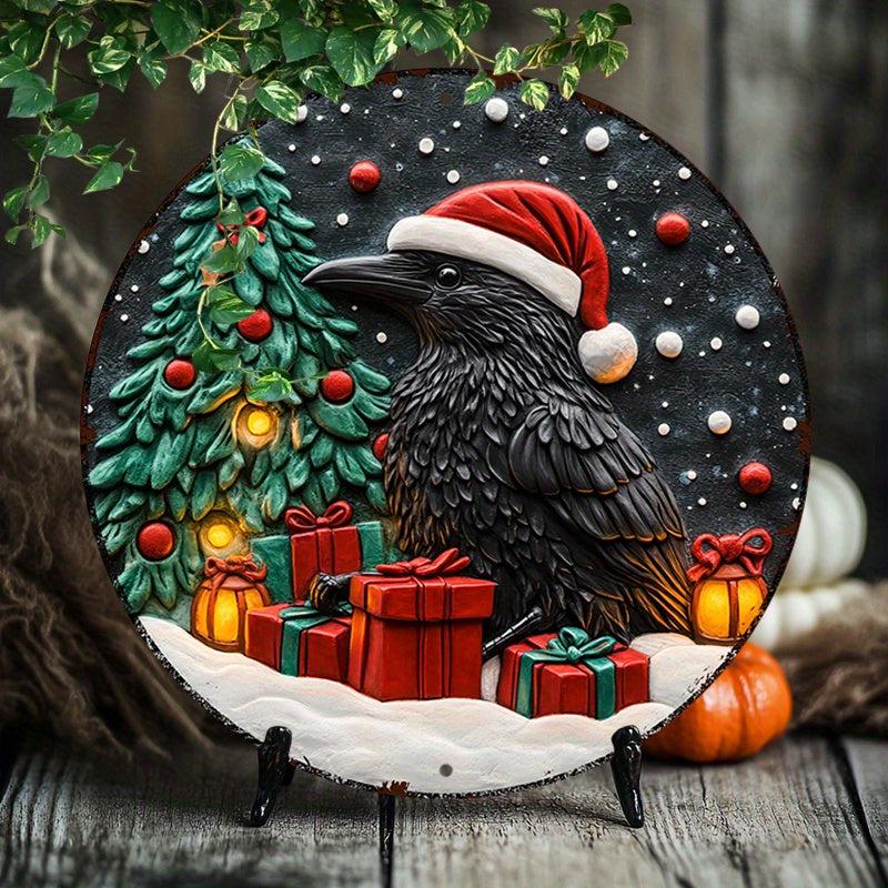 Dark Crow Wall Art Witchy Raven Metal Sign for Gothic Christmas Decorations-MoonChildWorld