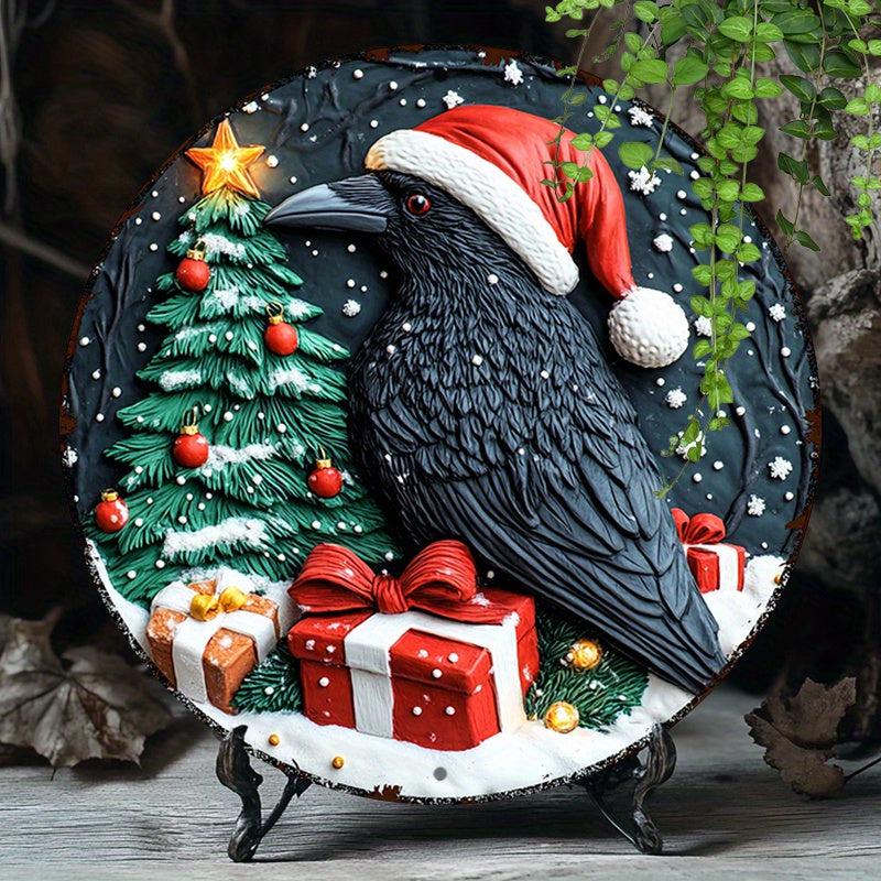 Dark Crow Wall Art Witchy Raven Metal Sign for Gothic Christmas Decorations-MoonChildWorld