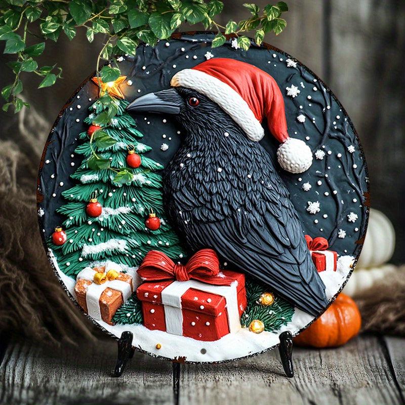 Dark Crow Wall Art Witchy Raven Metal Sign for Gothic Christmas Decorations-MoonChildWorld