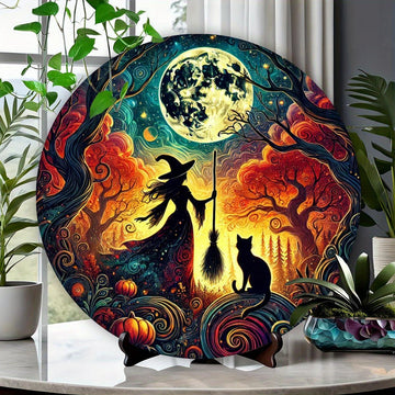 Halloween Witch and Cat Metal Sign Gothic Home Decor-MoonChildWorld