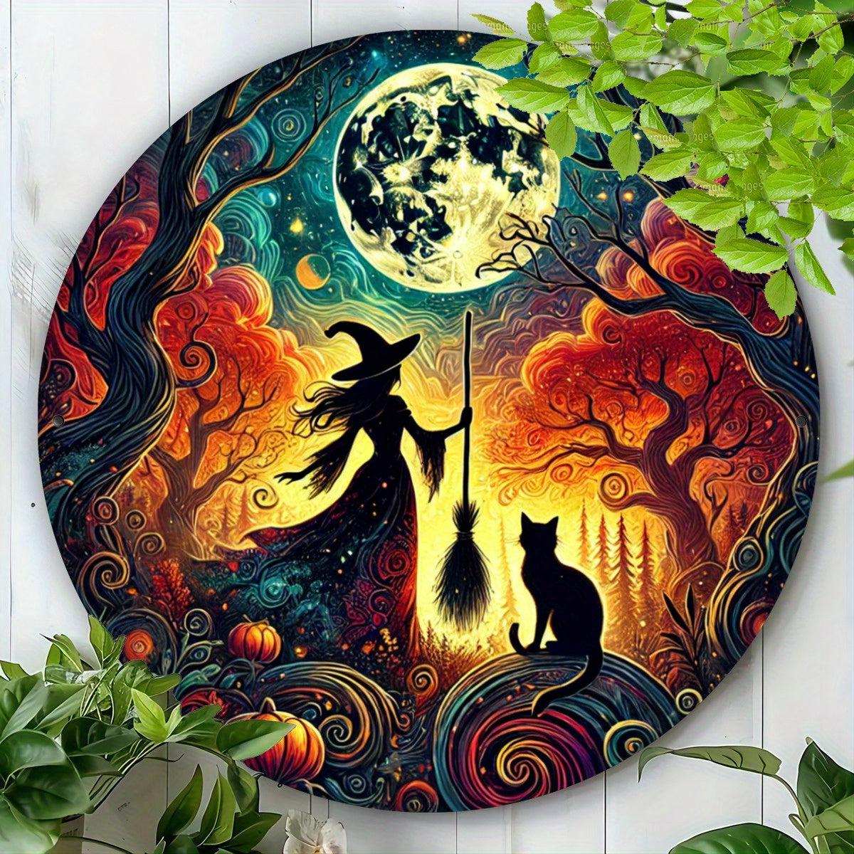 Halloween Witch and Cat Metal Sign Gothic Home Decor-MoonChildWorld