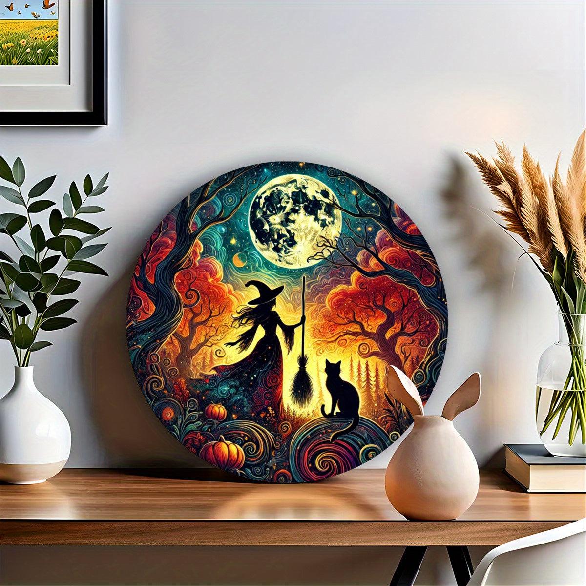 Halloween Witch and Cat Metal Sign Gothic Home Decor-MoonChildWorld