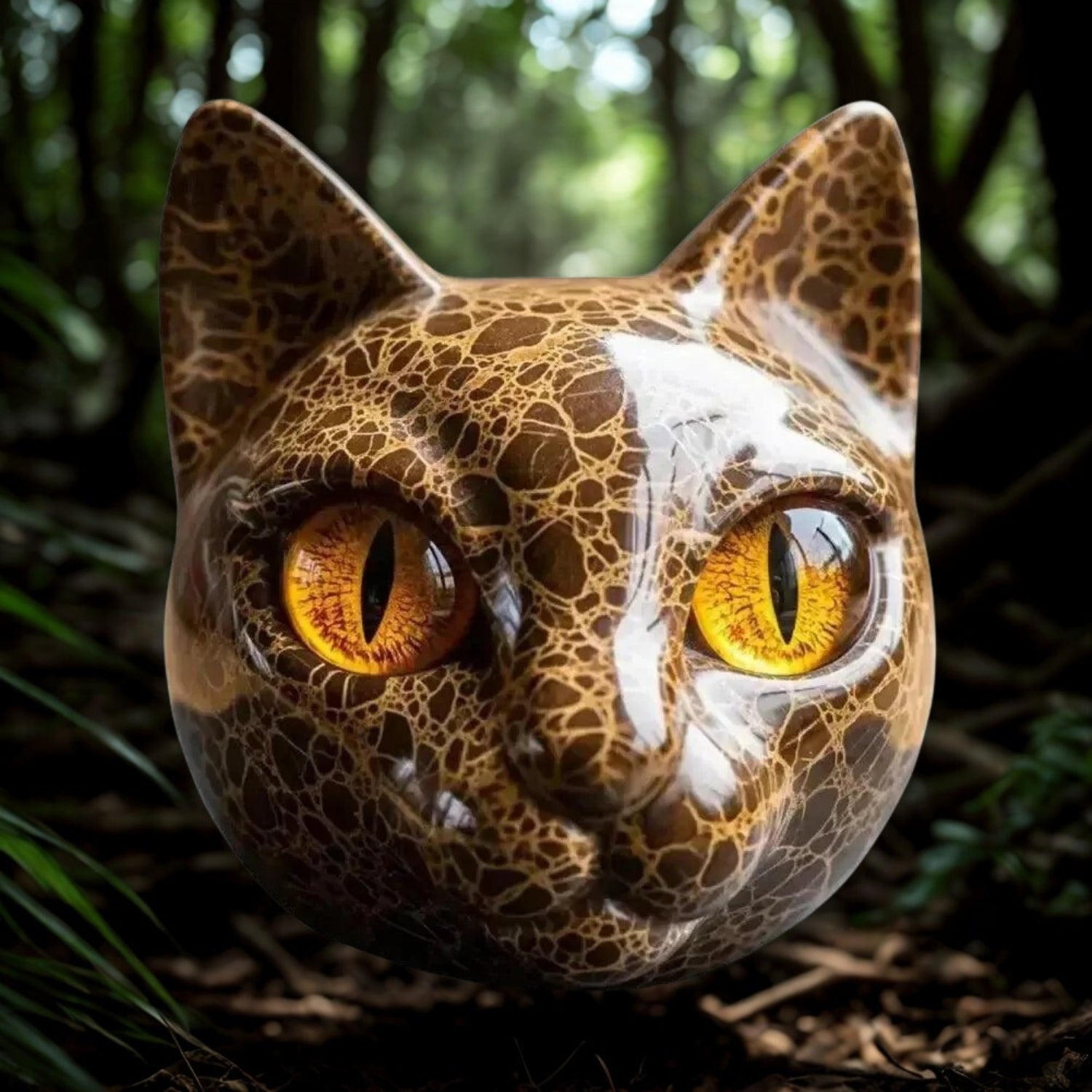 Amber Eyes Sculpture Hand-carved Cat Stone Sculpture Elegant Witchy Home Decor Healing Stone-MoonChildWorld