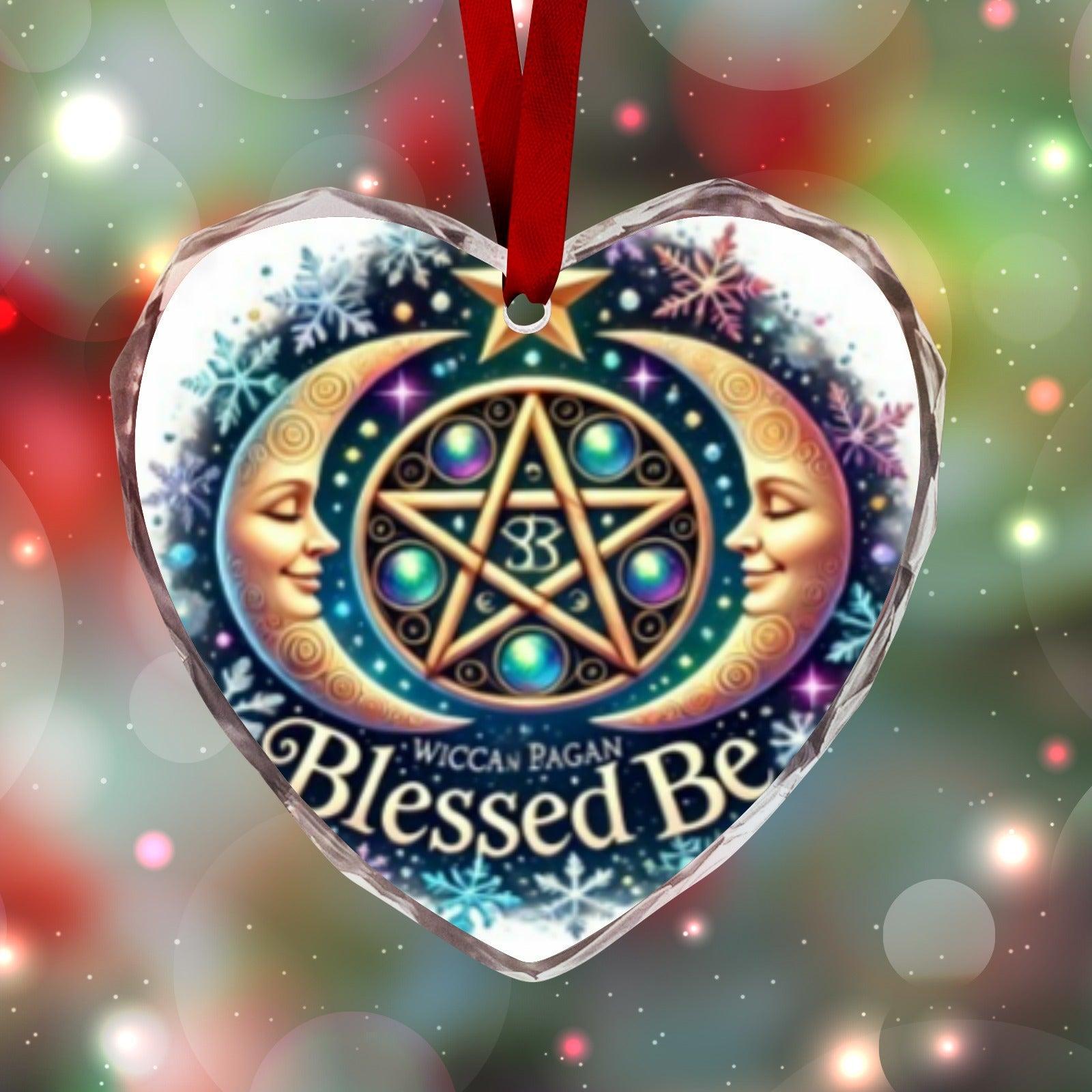 Witchcraft Pentacle Moon Wicca Christmas Heart-Shaped Crystal Glass Ornament-MoonChildWorld