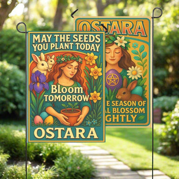 Wiccan Ostara Sabbat Garden Flag and House Flag for Pagan Spring Home Decor