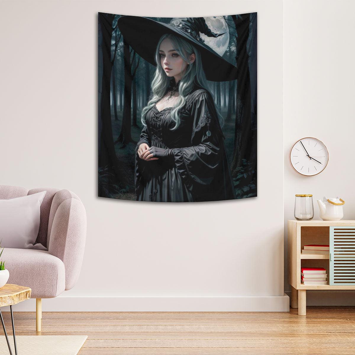 Forest Witch Tapestry Mystic Witch Wall Hanging-MoonChildWorld