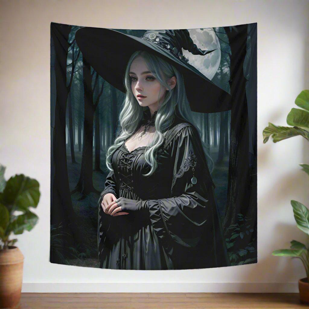 Forest Witch Tapestry Mystic Witch Wall Hanging-MoonChildWorld