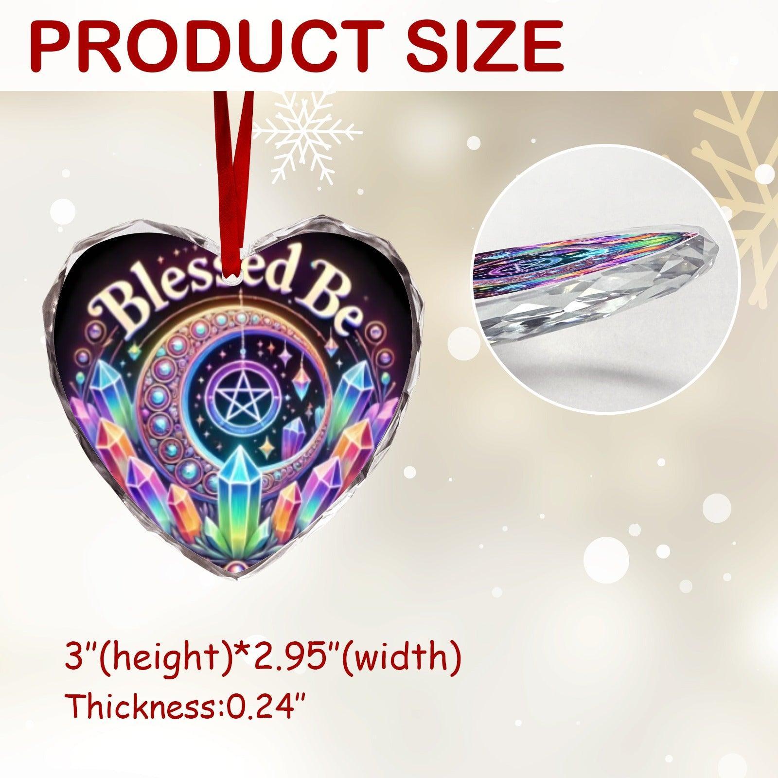 Wicca Pentagram Moon Pagan Christmas Heart-Shaped Crystal Glass Ornament-MoonChildWorld