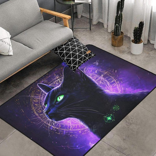 Black Cat Wiccan Area Rug Witchy Cat Witchcraft Carpet