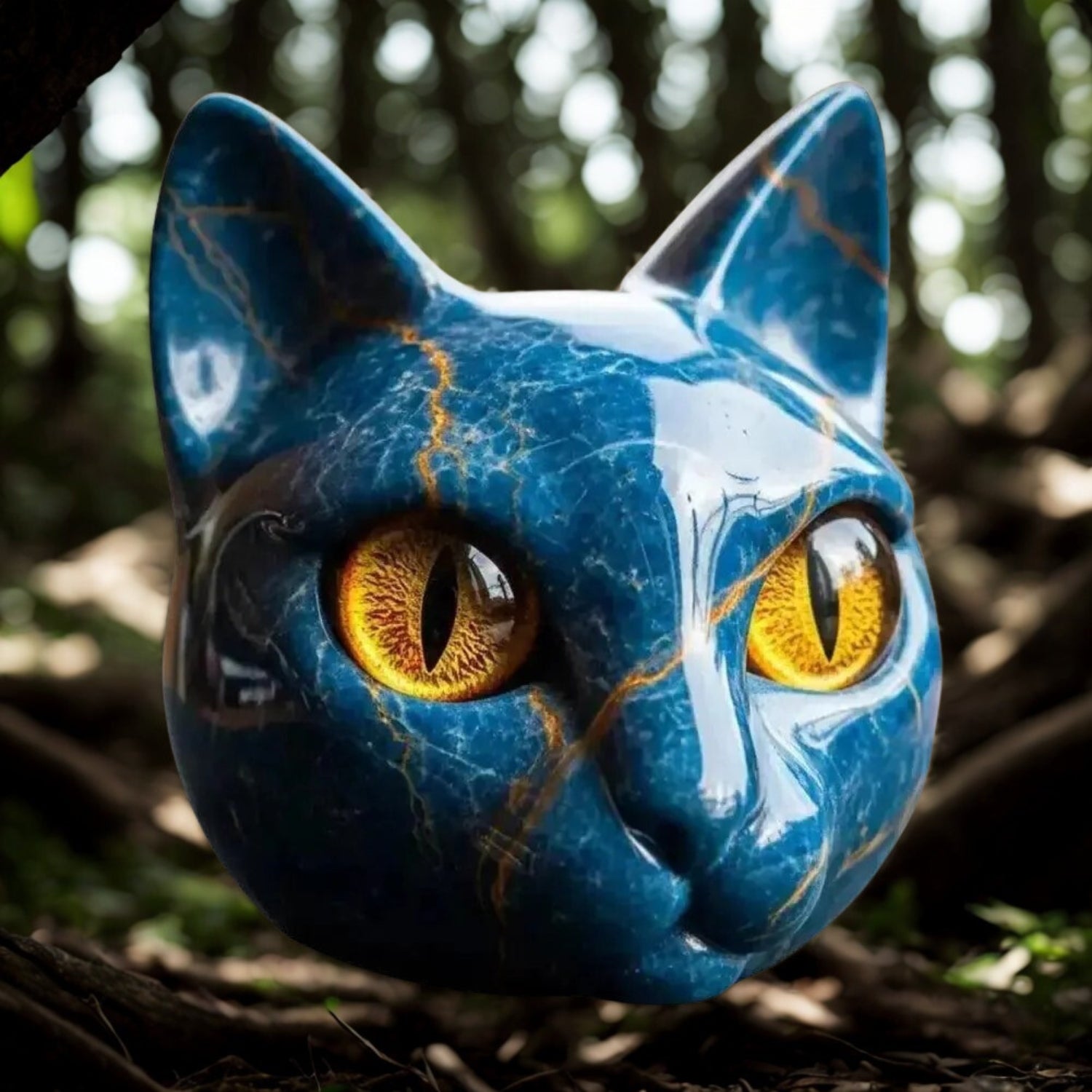 Amber Eyes Sculpture Hand-carved Cat Stone Sculpture Elegant Witchy Home Decor Healing Stone-MoonChildWorld
