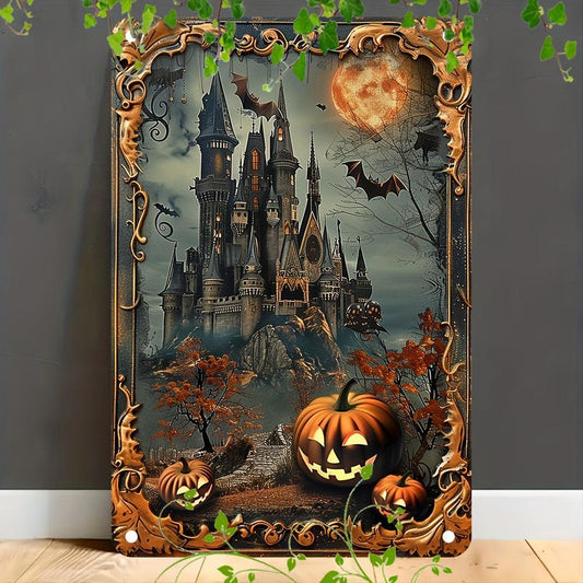 Halloween Decorative Sign Haunted Castle Wall Art Witch Castle Metal Sign