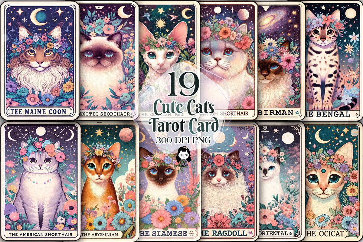 19 Cute Cats Tarot Cards Digital File-MoonChildWorld