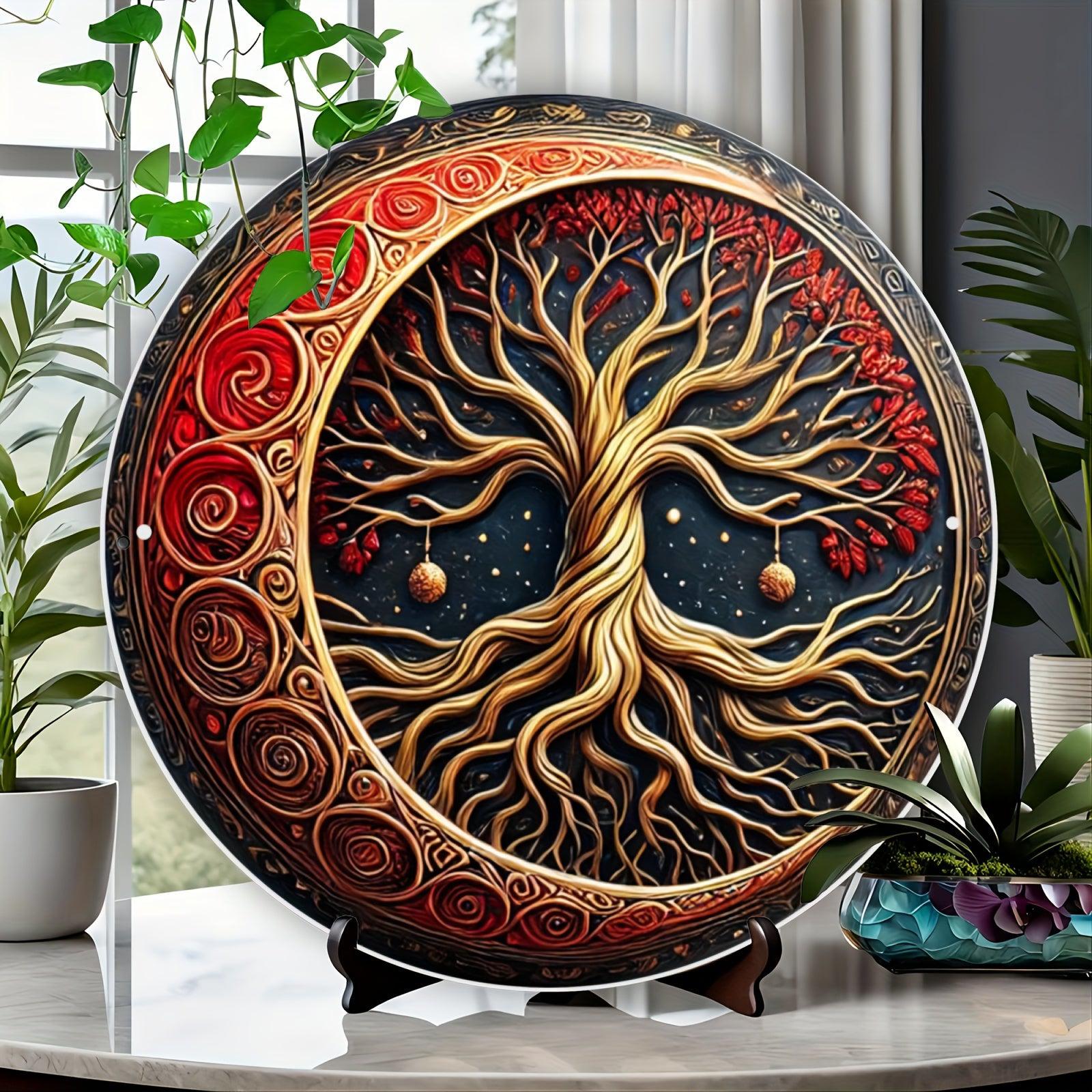 Red Golden Moon Tree Wall Art Tree of life Metal Sign Pagan Yule Home Decor-MoonChildWorld